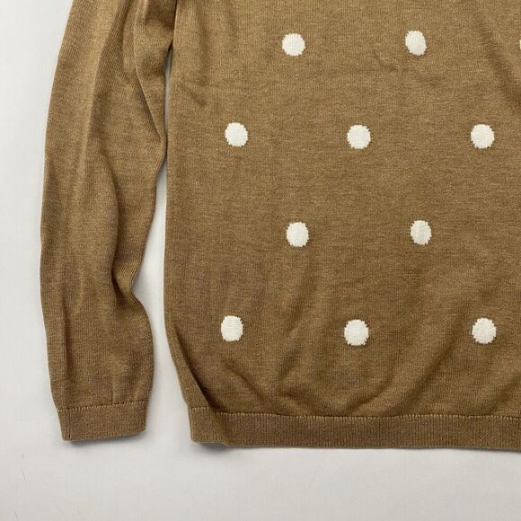 Banana Republic Factory Brown White Polka Dot Crew Neck Sweater Cotton Rayon XS - Picture 4 of 9